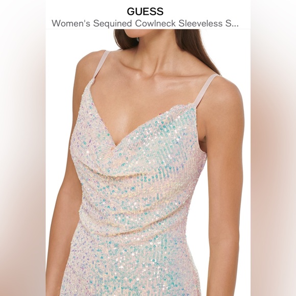 GUESS Women’s Sequined Cowlneck Sleeveless Slip Dress - SZ 14 NWT Color Blush - Picture 4 of 5